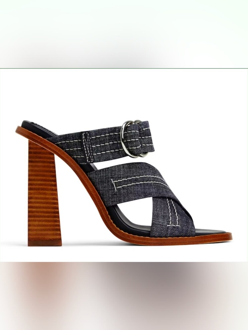 Aldo Black Denim Crisscross Block Heel Mule